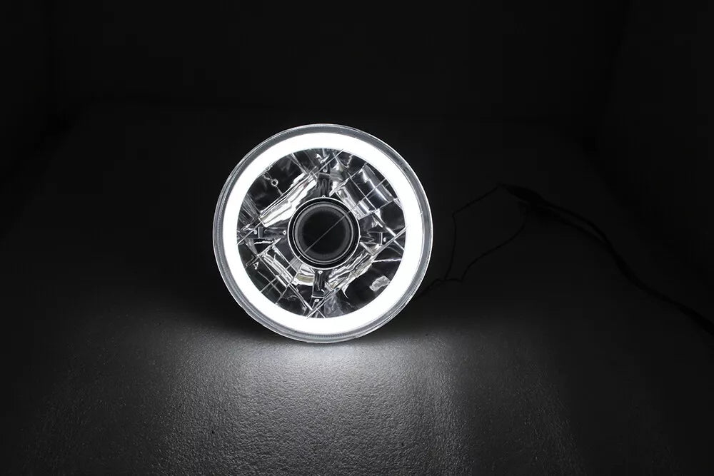 LED Angel Eyes 5 3/4" Inch Round White Halo Chrome Projector Headlights