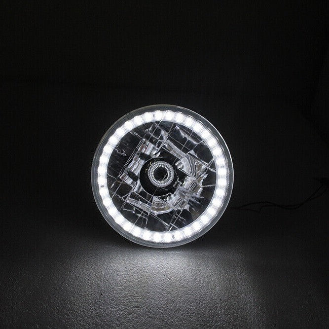 Round Angel Eyes White Halo Crystal LED Headlights 