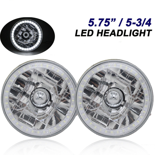 Round Angel Eyes White Halo Crystal LED Headlights  