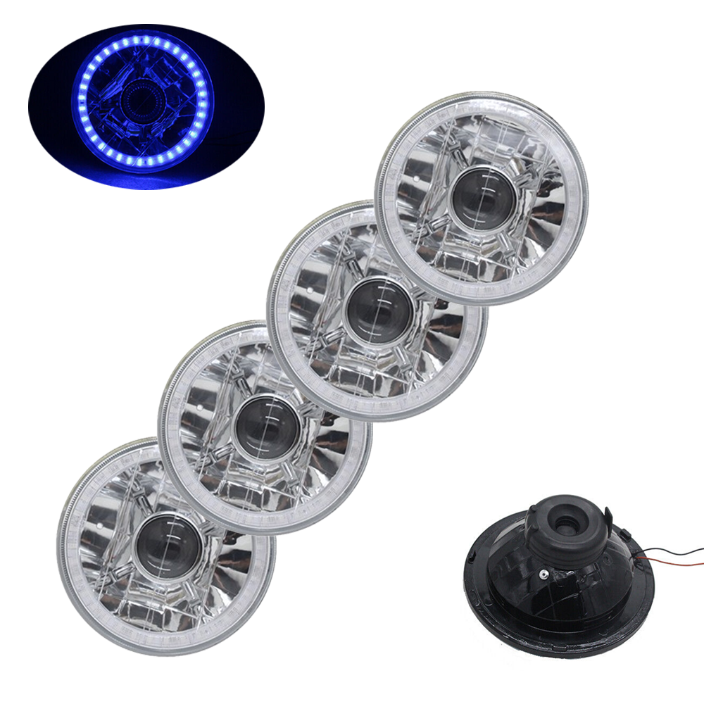 5-3/4" Round Blue LED Angel Eye Halo Crystal Headlights