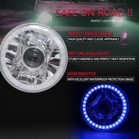 Round Blue LED Angel Eye Halo Crystal Headlights