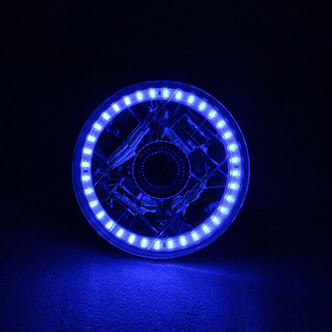 5-3/4" Round Blue LED Angel Eye Halo Crystal Headlights