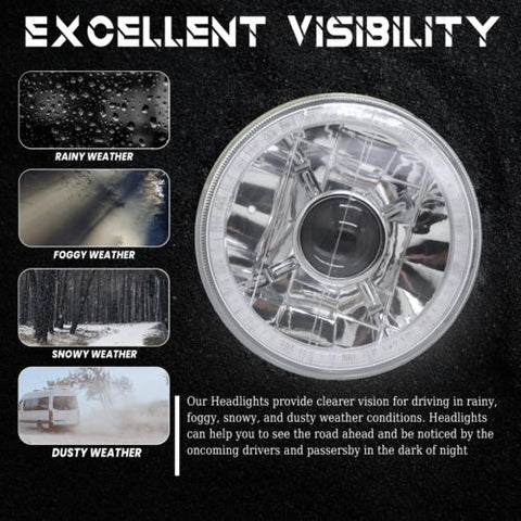 Round Blue LED Angel Eye Halo Crystal Headlights